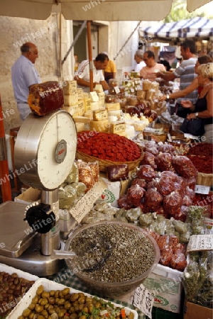 the market in the old Town of Siracusa in Sicily in south Italy in Europe.