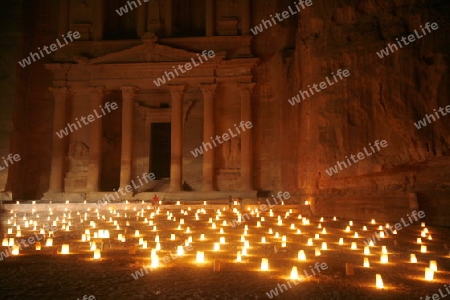 The Al Khazneh Treasury in the Temple city of Petra in Jordan in the middle east.
