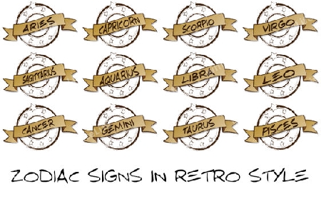 Retro Illustration of the zodiac signs in retro style