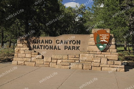 Eingangsschild am Grand Canyon South Rim, Suedrand, Arizona, Suedwesten, USA