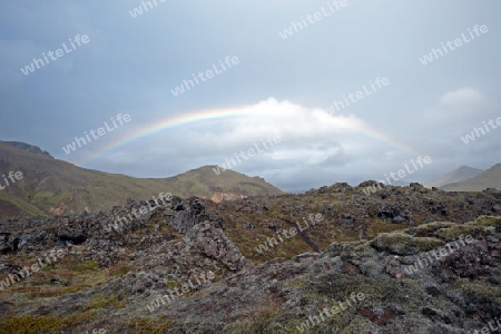 Der S?dwesten Islands, Regenbogen ?ber Landmannalaugar