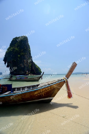 The Hat Phra Nang Beach at Railay near Ao Nang outside of the City of Krabi on the Andaman Sea in the south of Thailand. 