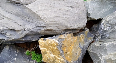 Nahaufnahme von Steinen aus Muschelkalk