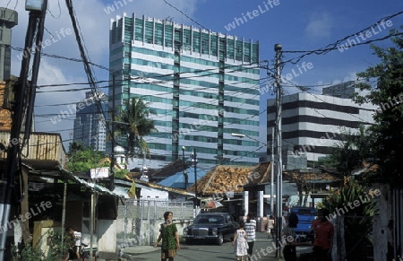 the skyline of the city centre of Jakarta in Indonesia in Southeastasia.