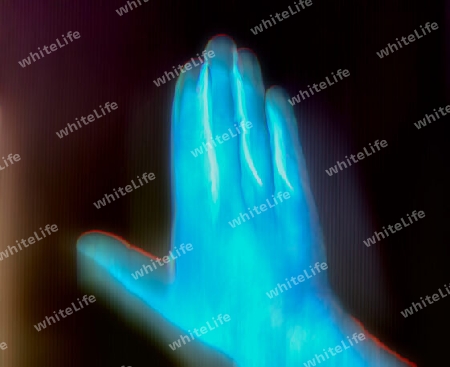 3D-Illustration of a glowing human male hand in an x-ray view