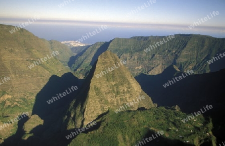 The landscape allround the Grand Bassin on the Island of La Reunion in the Indian Ocean in Africa.