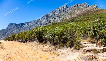 Gravel road at the foot of Table Mountain in Cape Town