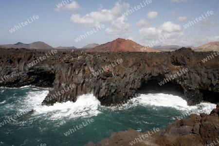 the Landscape of El Golfo on the Island of Lanzarote on the Canary Islands of Spain in the Atlantic Ocean. on the Island of Lanzarote on the Canary Islands of Spain in the Atlantic Ocean.
