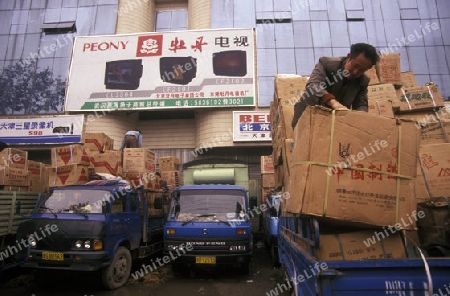the transport of goods at the market the city centre of Wuhan in the province of Hubei in china in east asia. 