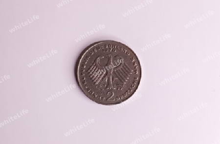 Single 2 DMark coin of the no longer current currency Deutsche Mark from Germany