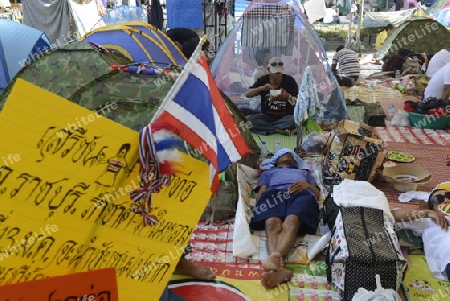 Thai anti-government protesters  during a rally at theDemocracy Monument in .Bangkok, Thailand, Saturday Jan.11 , 2014.