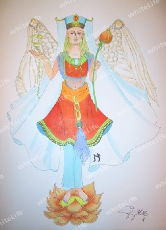 Engel mit Lotusbl?te - Zeichnung farbig
