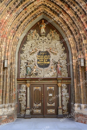 Westportal der Nikolaikirche, Altstadt,   Hansestadt Stralsund, Unesco Weltkulturerbe, Mecklenburg Vorpommern, Deutschland, Europa, oeffentlicherGrund