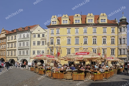 Strassencafe und historische Fassaden, Altstaedter Ring, Altstadt, Prag, Boehmen, Tschechien, Europa