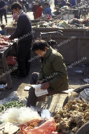 a men at a Market in the city of Nanchang in the provinz Jiangxi in central China.