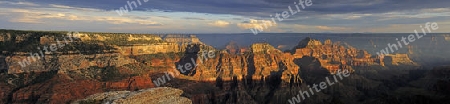 Panoramaaufnahme, Sonnenuntergang Grand Canyon North Rim, Nordrand, Bright Angel Point, Arizona, USA