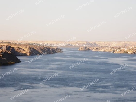 View to the aswan artificial lake in Egypt at a luminous sunny day