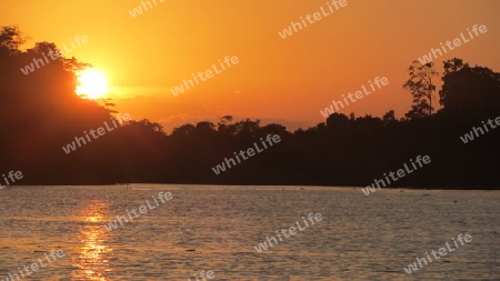 Sonnenuntergang auf dem Kinabatangan in Sukau, Borneo