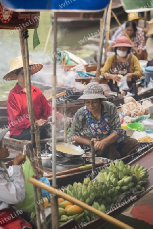 the floating market in the Town of Tha Kha in the Province Samut Songkhram west of the city of Bangkok in Thailand in Southeastasia.