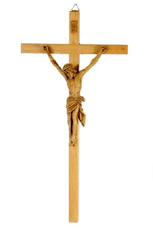 Jesus am Kreuz freigestellt auf weissem Hintergrund