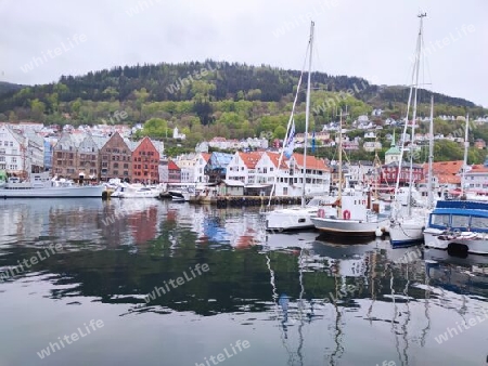 Bergen mit Hafen und Floyen Berg, Norwegen