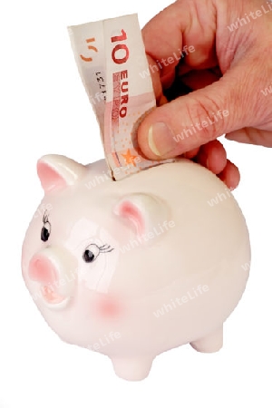 Sparschwein mit einem 10 Euro Schein