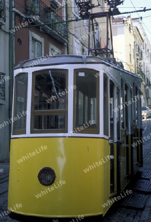 tradtional Funicular Tram and Train in the city centre of Lisbon in Portugal in Europe.