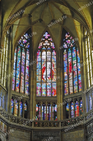 Glasfenster, Apsis, gotischer Veitsdom, St.-Veits-Dom, Prager Burg, Hradschin, Prag, B?hmen, Tschechien, Europa