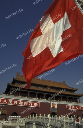 at swiss falg at a gouvernment visit at the forbidden city in the city of beijing in the east of china in east asia. 