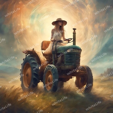Frau auf Traktor