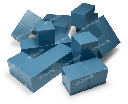 studio photography of some blue cubic elements in light back
