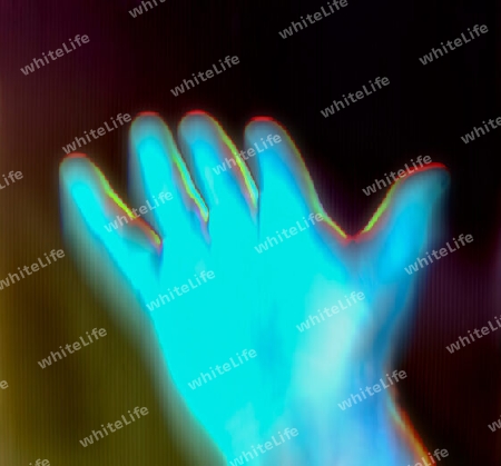 3D-Illustration of a glowing human male hand in an x-ray view
