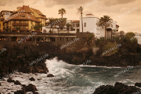The coast in the village of  Puerto de la Cruz on the Island of Tenerife on the Islands of Canary Islands of Spain in the Atlantic.  