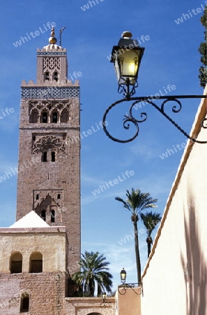 The Mosque Koutoubia in the old town of Marrakesh in Morocco in North Africa.
