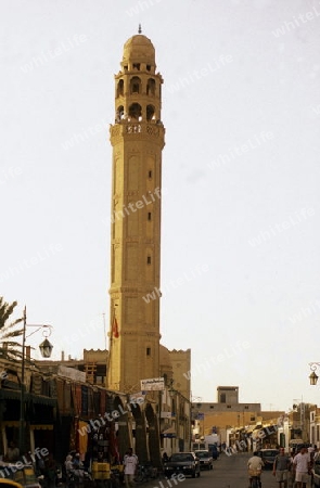 Afrika, Tunesien, Tozeur
Das Minarett der Mosche beim Souq oder Markt in der Oase Tozeur im sueden von Tunesien. (URS FLUEELER)






