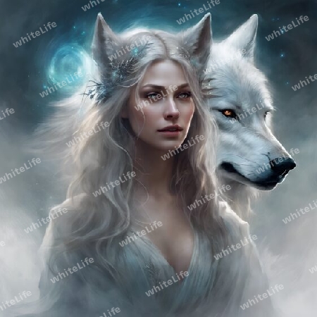 Frau mit wolf