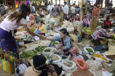 The Market in the village of Ywama at the Inle Lake in the Shan State in the east of Myanmar in Southeastasia.