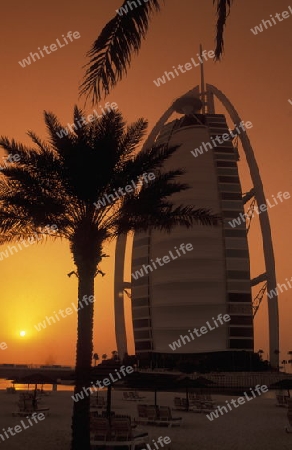 the hotel Burj al Arab in the city of Dubai in the Arab Emirates in the Gulf of Arabia.