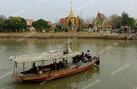 A Taxiboat on the River Chao Phraya in City of Ayutthaya in the north of Bangkok in Thailand, Southeastasia.