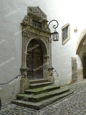 Renaissance-Portal im Lichthof des Rathauses in Rothenburg