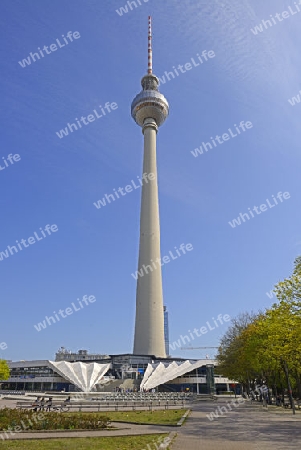 der 369 Meter hohe Fernsehturm am Alexanderplatz, Berlin, Mitte, Deutschland, Europa, oeffentlicherGrund