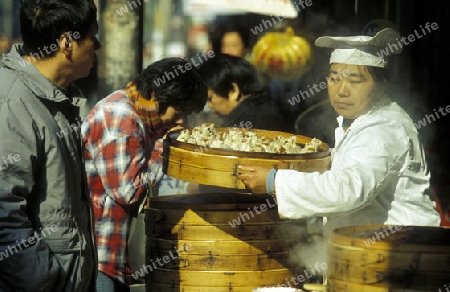 a chinese food stall in the City of Shanghai in china in east asia. 