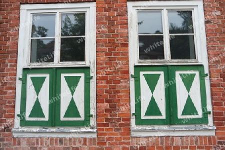 Fenster in Backsteinfassade. Holländisches Viertel, Potsdam