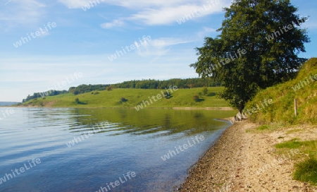 Lonely bay with green meadows and brilliant blue sky - Einsame Bucht mit gr?nen Wiesen bei strahlend blauem Himmel