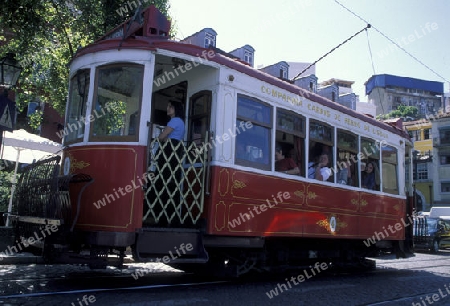 tradtional Funicular Tram and Train in the city centre of Lisbon in Portugal in Europe.