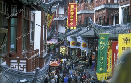 the old town and shopping road in the City of Shanghai in china in east asia. 