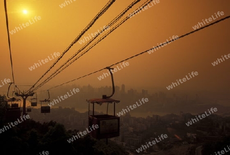 the cable car on the way over the yangzee River in the city of Chongqing in the province of Sichuan in china in east asia. 