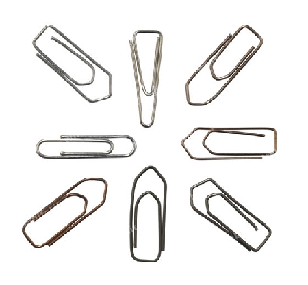 studio photography of various paper clips in white back